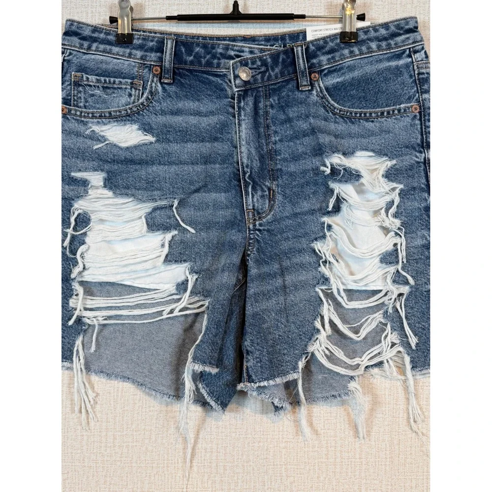 NWT American Eagle Womens 12 High Waisted Baggy Denim Shorts Boho Festival Y2K